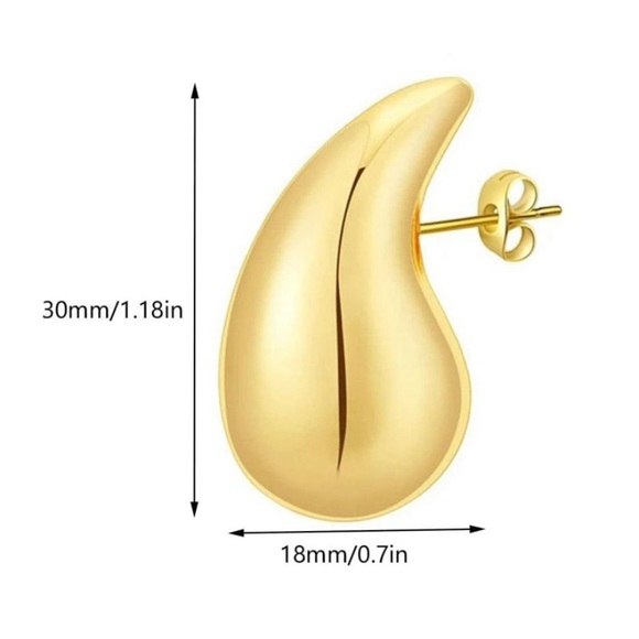 18KT Gold Plated Stainless Steel Teadrop Earrings - Picture 2 of 3